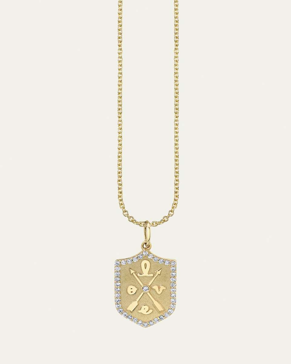 Small Love Script Pave Border Charm Necklace